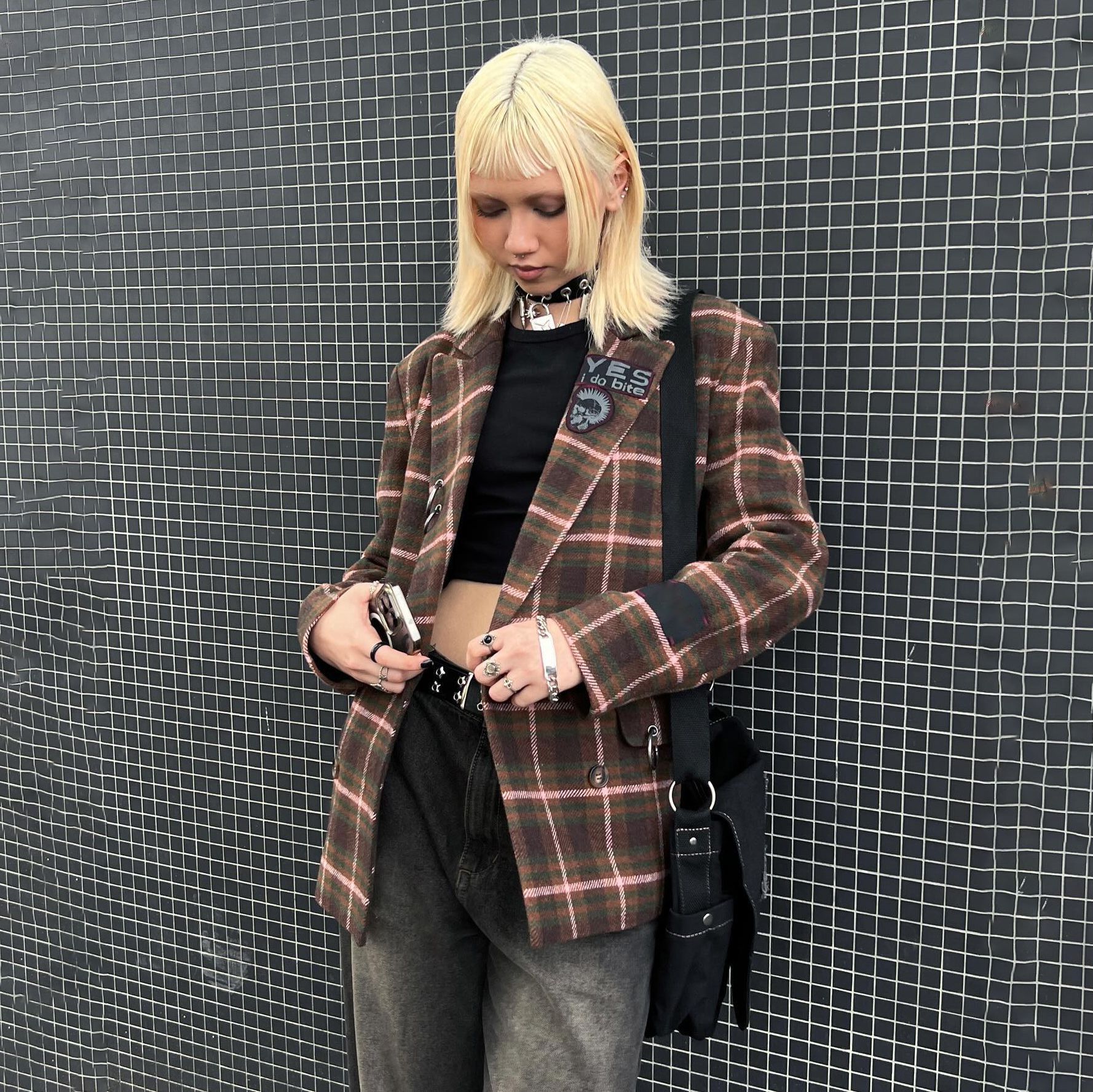 British-Inspired Patchwork and Metal Accents Blazer