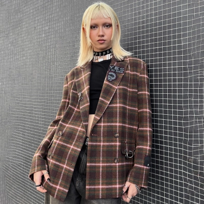 British-Inspired Patchwork and Metal Accents Blazer 02