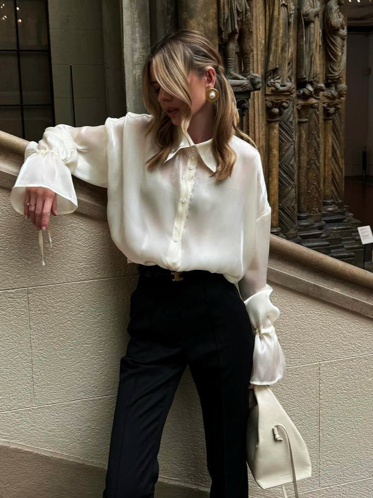 Designsoo Champagne Satin Blouse for Women