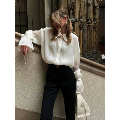 Designsoo Champagne Satin Blouse for Women 02