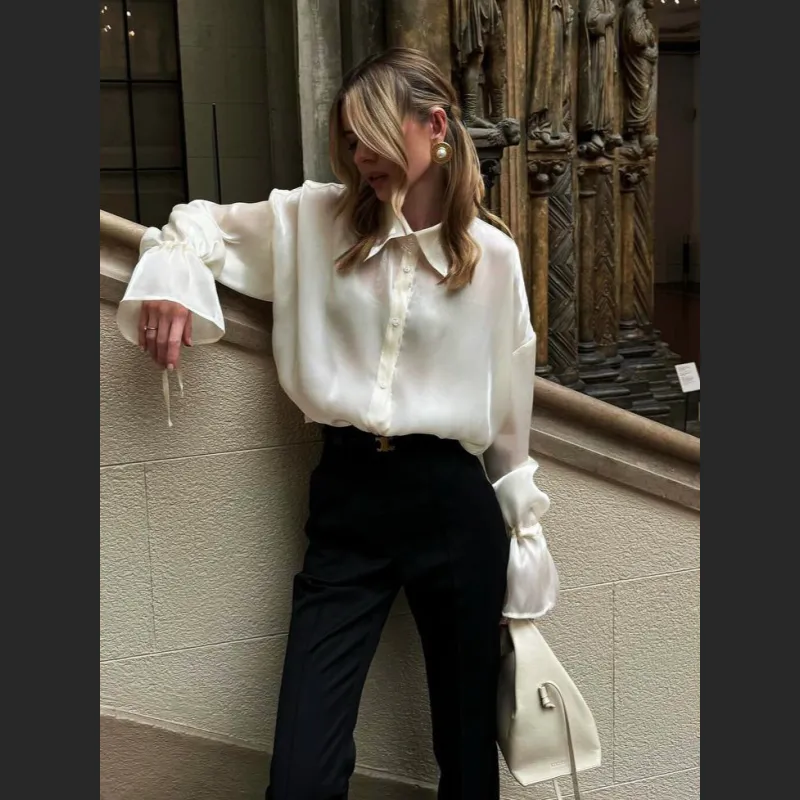 Champagne Satin Blouse for Women