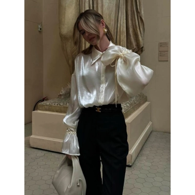 Designsoo Champagne Satin Blouse for Women 01