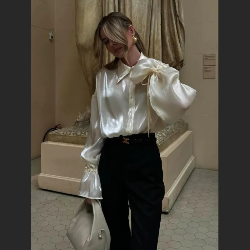 Champagne Satin Blouse for Women