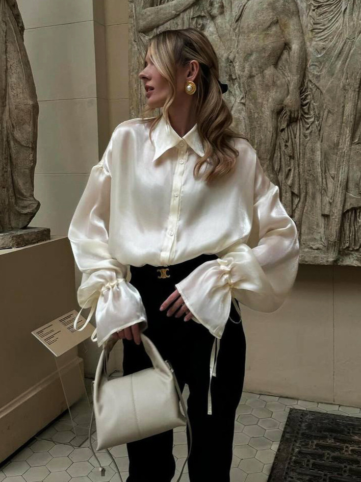 Designsoo Champagne Satin Blouse for Women