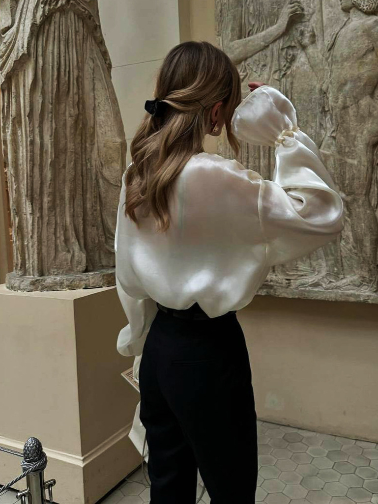 Designsoo Champagne Satin Blouse for Women