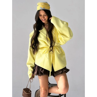 Designsoo Classic Fit Notch Lapel Belted Blazer 01