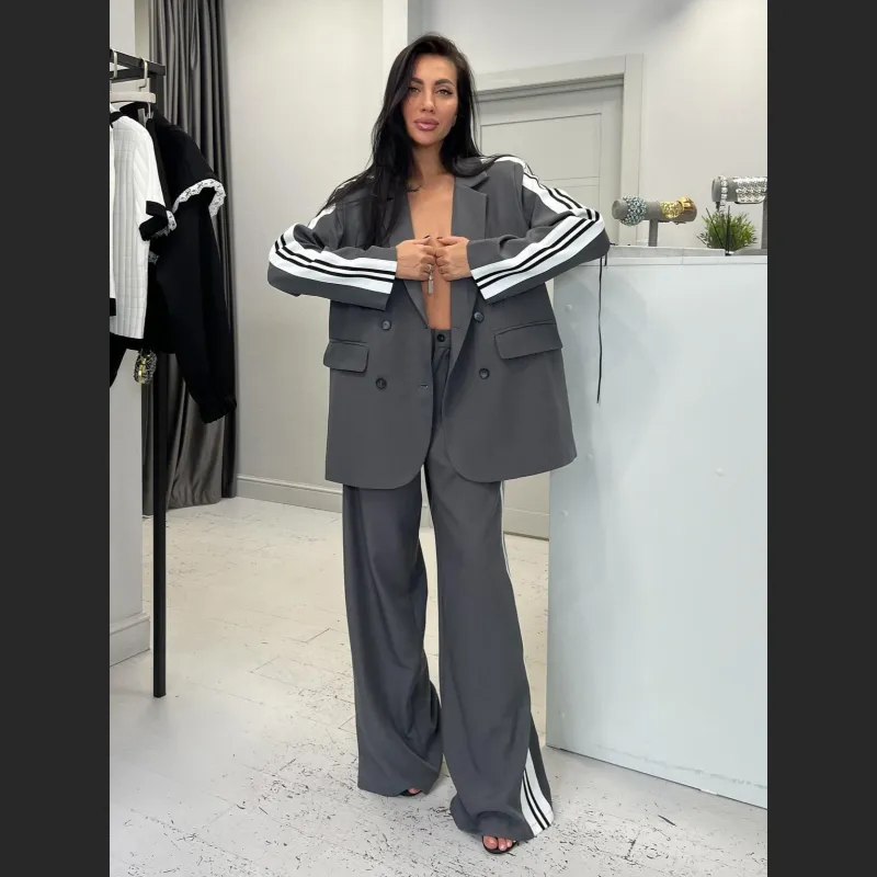 Color-Block Commuter Style Sophisticated Two-Piece Suit Set