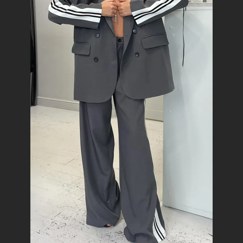Color-Block Commuter Style Sophisticated Two-Piece Suit Set