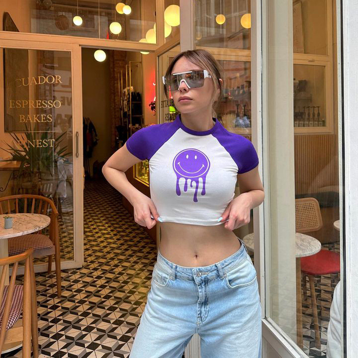 Designsoo Top Smiley Print Summer T-Shirt for Women