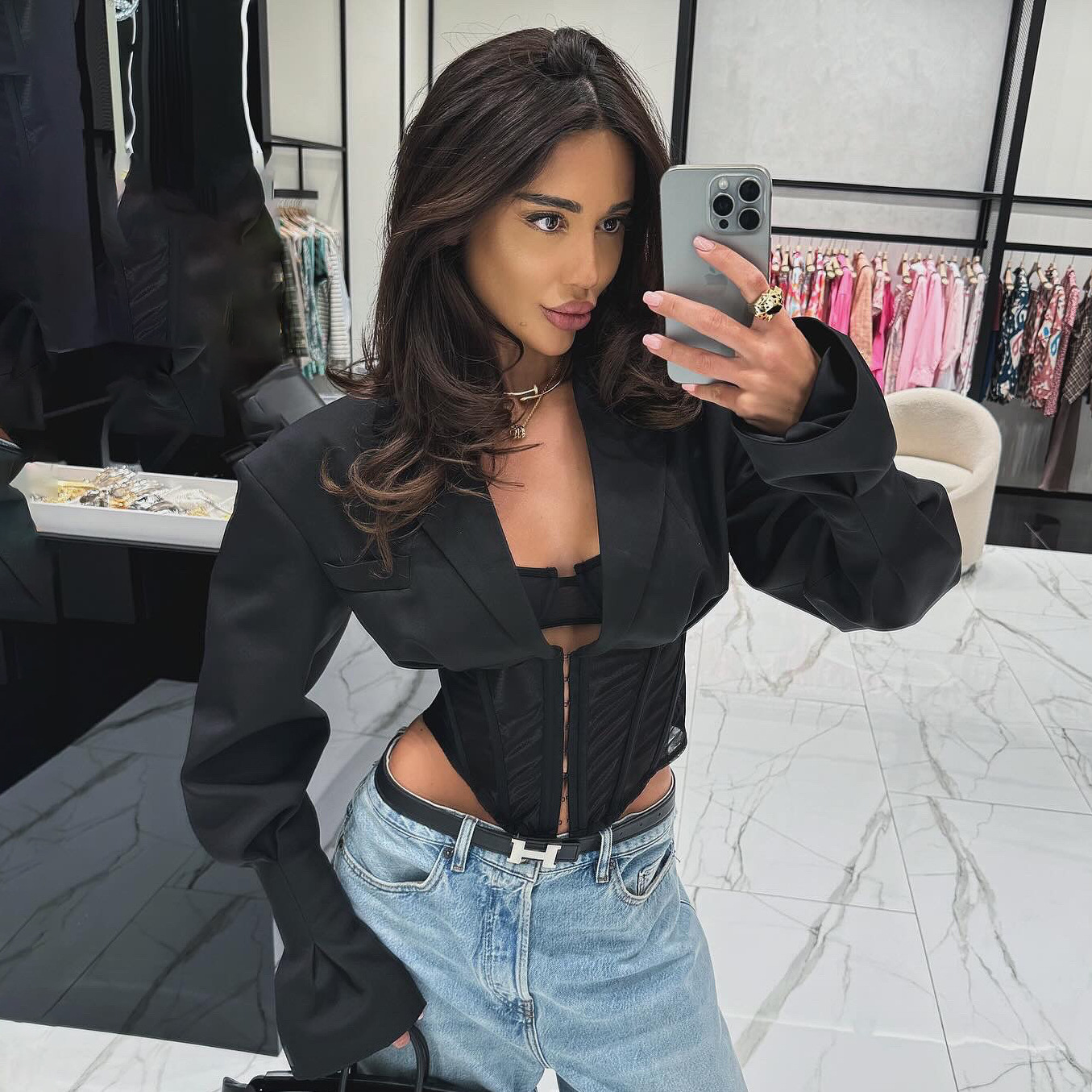 Deep V-Neck Slim Fit Long Sleeve Cropped Blazer