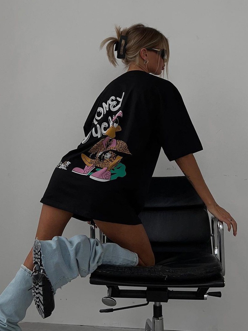 Designsoo Fun Donald Duck Patchwork Letter Print T-Shirt