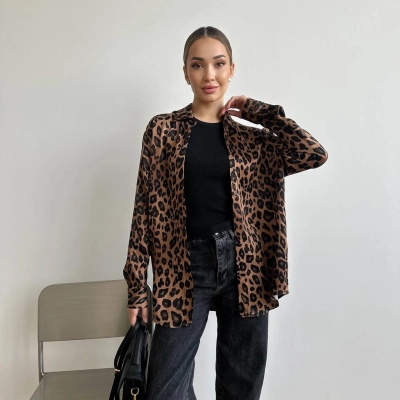 Designsoo Hong Kong Style Long Sleeve Leopard Print Shirt 01