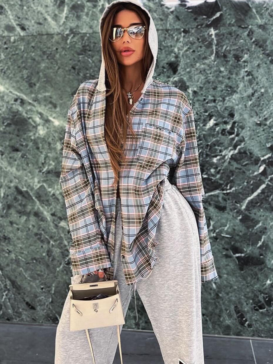 Designsoo Hooded Plaid Shirt