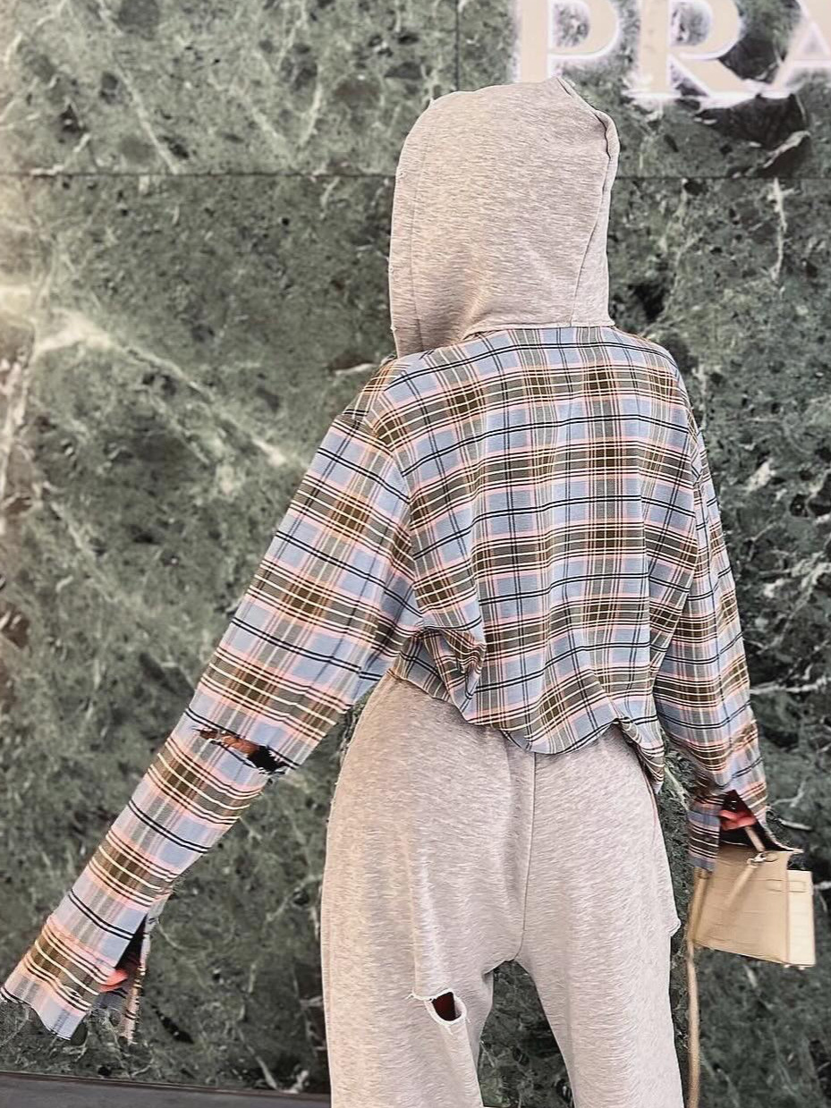 Designsoo Hooded Plaid Shirt
