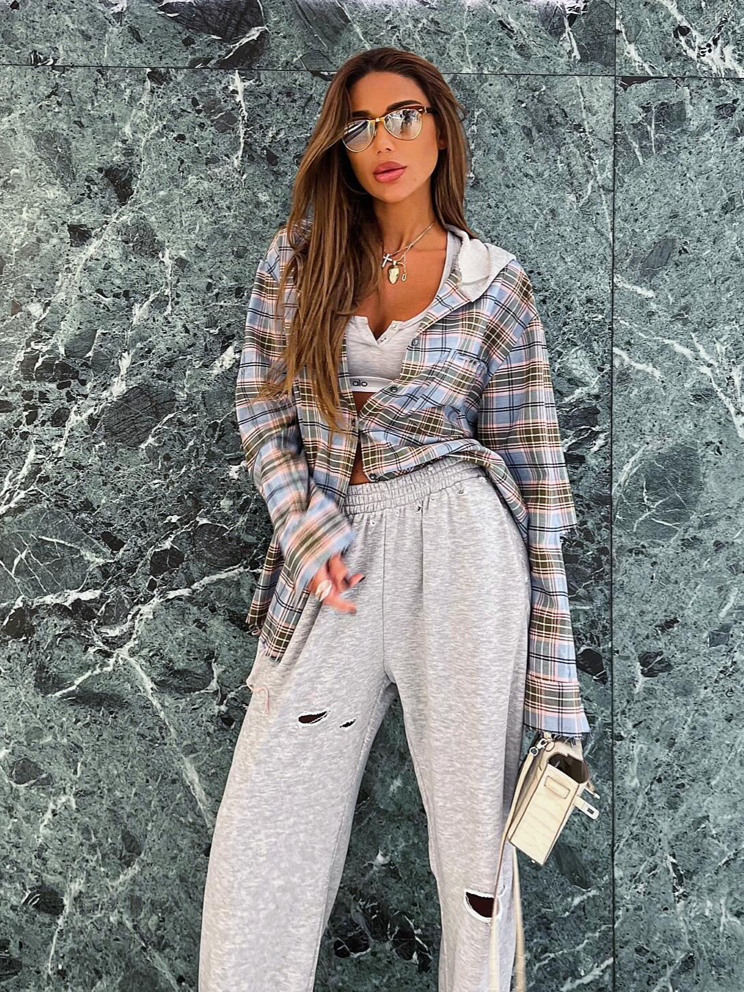 Designsoo Hooded Plaid Shirt