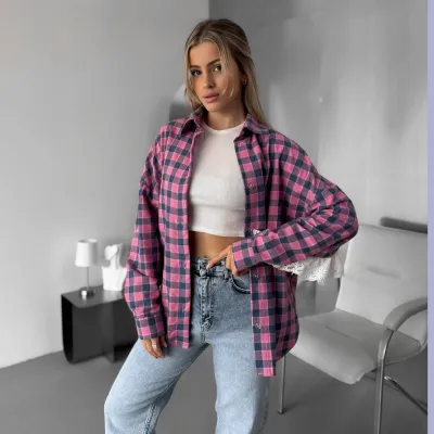 Lace-Trimmed Plaid Shirt for Women with Edgy Style 01