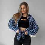 Designsoo Lace-Trimmed Plaid Shirt for Women with Edgy Style