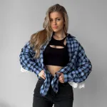 Lace-Trimmed Plaid Shirt for Women with Edgy Style