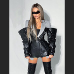 Designsoo Leather Patchwork Blazer