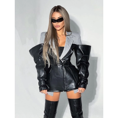 Designsoo Leather Patchwork Blazer 01