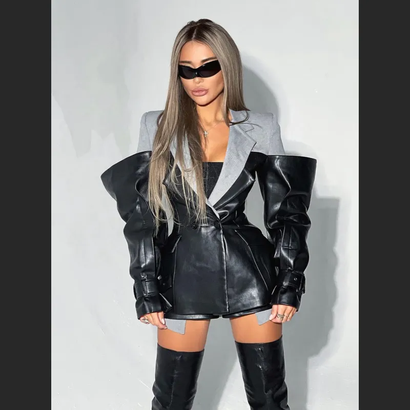 Leather Patchwork Blazer
