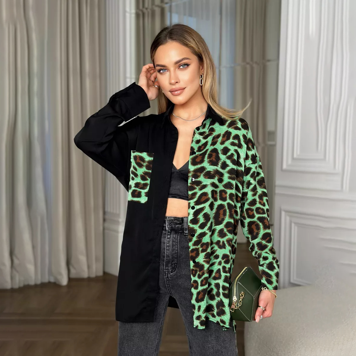 Designsoo Leopard Print Fashion Long Sleeve Shirt