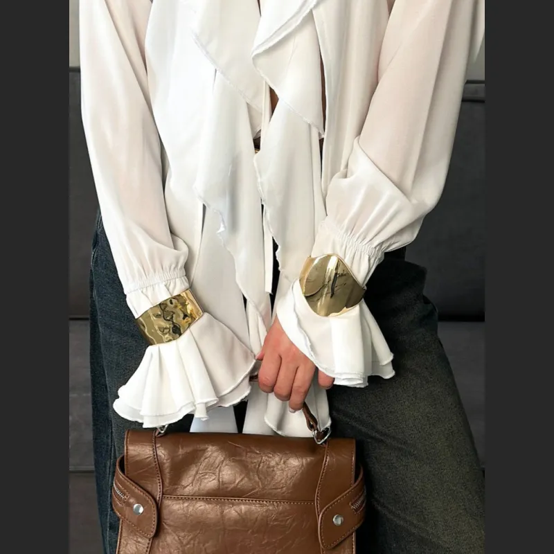 Ruffled Bell Sleeve Milk Silk Blouse