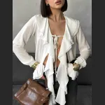 Ruffled Bell Sleeve Milk Silk Blouse