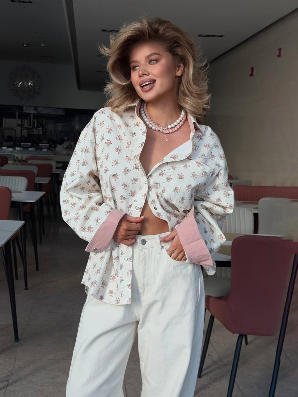 Designsoo Soft Floral Simple Print Shirt