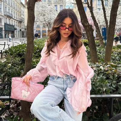 Designsoo Solid Color Elegant Chiffon Ruffle Long Sleeve Blouse 01