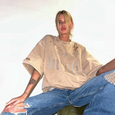 Designsoo Women's Spicy Girl Rhinestone Letter T-Shirt Loose Fit Short Sleeve Top 02