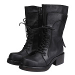 Designsoo Burnished Top Grain Leather Mid-Calf Martin Boots with Thick Sole