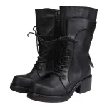Burnished Top Grain Leather Mid-Calf Martin Boots with Thick Sole