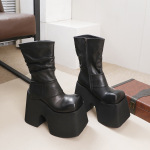 Designsoo High Heel Top Grain Leather Mid-Calf Boots