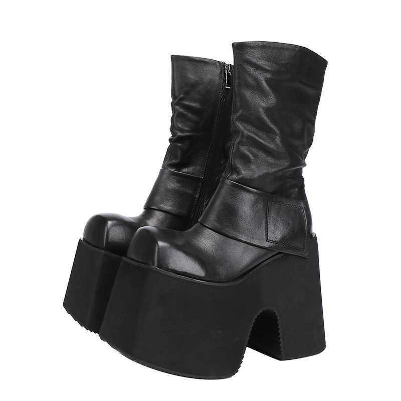 Designsoo High Heel Top Grain Leather Mid-Calf Boots