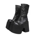 High Heel Top Grain Leather Mid-Calf Boots