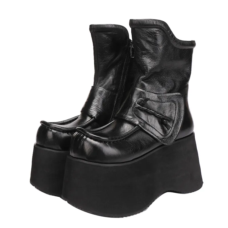 Horse Leather Thick Sole Genuine Leather Vintage Versatile Slim Short Boots