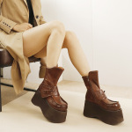 Designsoo Horse Leather Thick Sole Genuine Leather Vintage Versatile Slim Short Boots