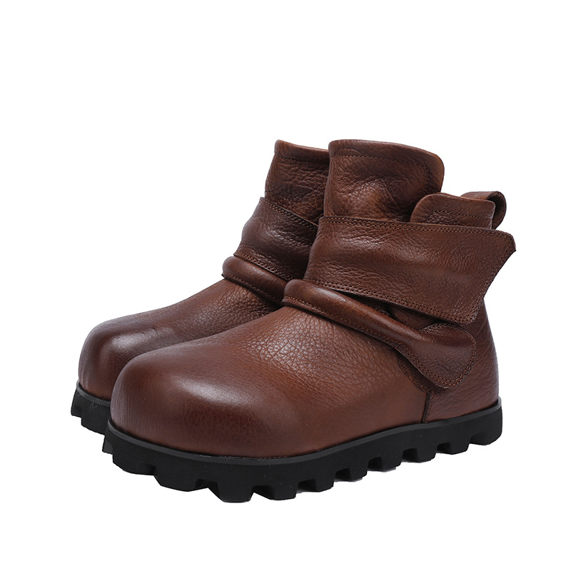 Designsoo Soft Lightweight Top Grain Leather Hook-and-Loop Comfort Short Boots