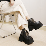 Designsoo Square Toe Genuine Leather Platform Lace-Up Short Boots