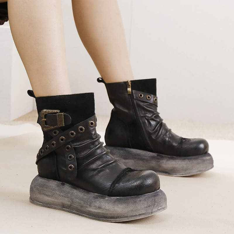 Designsoo Top Grain Leather Lightweight Distressed Riding Boots