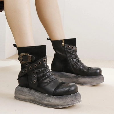 Designsoo Top Grain Leather Lightweight Distressed Riding Boots 02