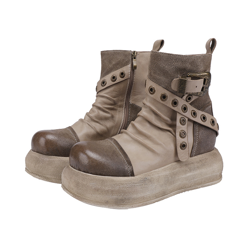 Designsoo Top Grain Leather Lightweight Distressed Riding Boots