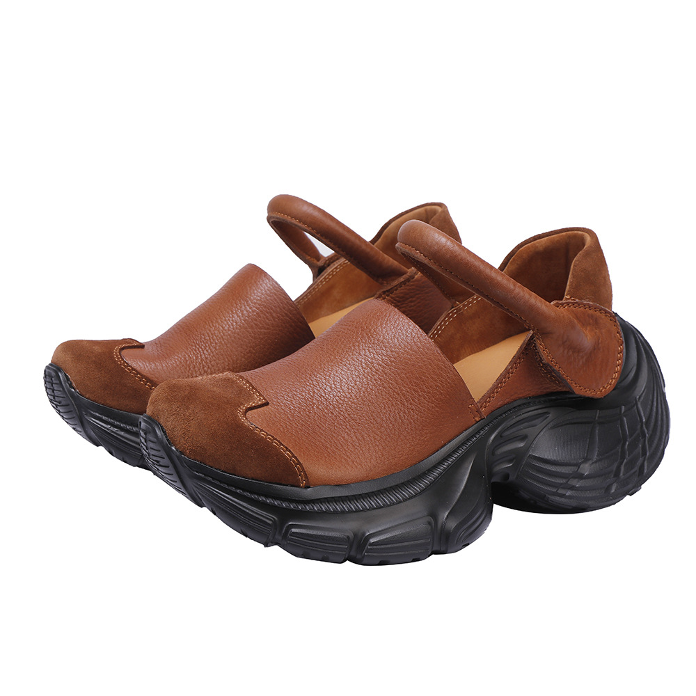Designsoo Top Grain Leather Thick Sole Lightweight Comfort Dad Shoes Vintage Trend Handcrafted Single Shoes