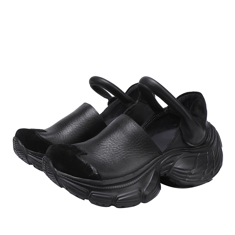 Designsoo Top Grain Leather Thick Sole Lightweight Comfort Dad Shoes Vintage Trend Handcrafted Single Shoes