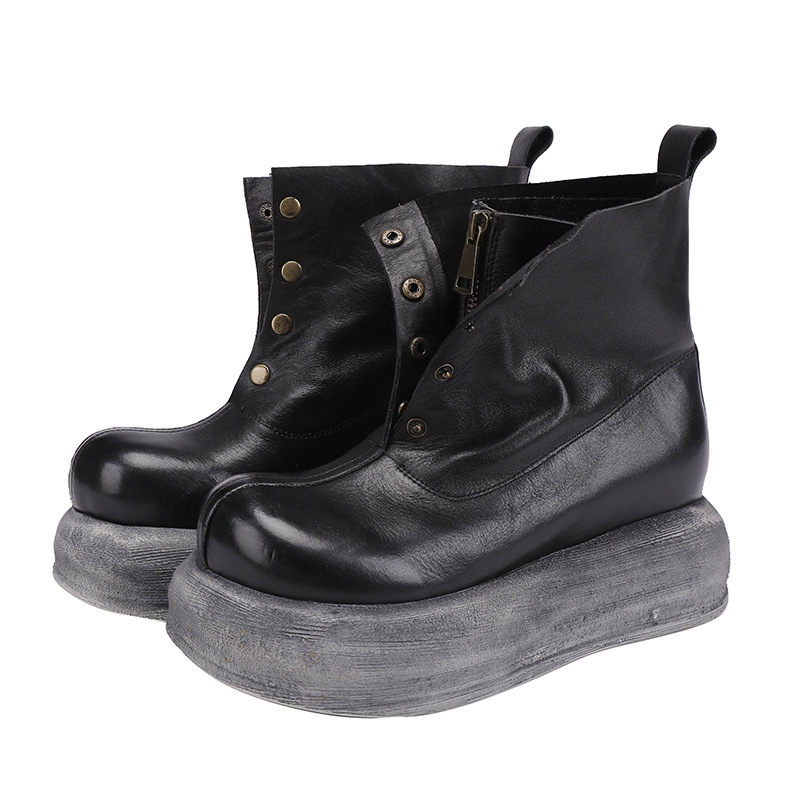 Designsoo Top Grain Leather Vintage Casual Thick Sole Genuine Leather Women's Boots