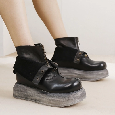 Designsoo Top Grain Leather Vintage Casual Thick Sole Genuine Leather Women's Boots 02