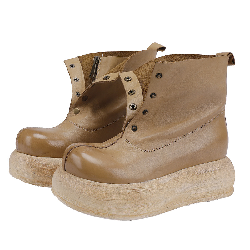 Designsoo Top Grain Leather Vintage Casual Thick Sole Genuine Leather Women's Boots