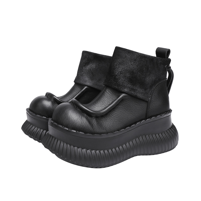 Designsoo Vintage Thick Sole Platform Short Boots in Top Grain Leather