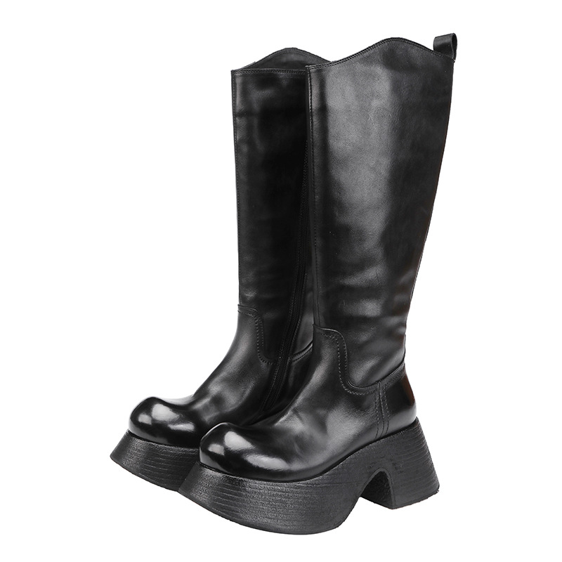 Designsoo Washed Leather Knee-High Boots